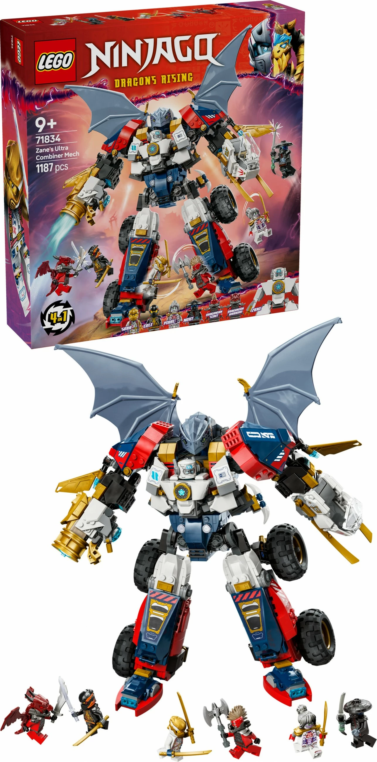 Set za gradnjo Zanejev Ultra Combiner Mech LEGO NINJAGO 71834, 1187 kosov, večbarven