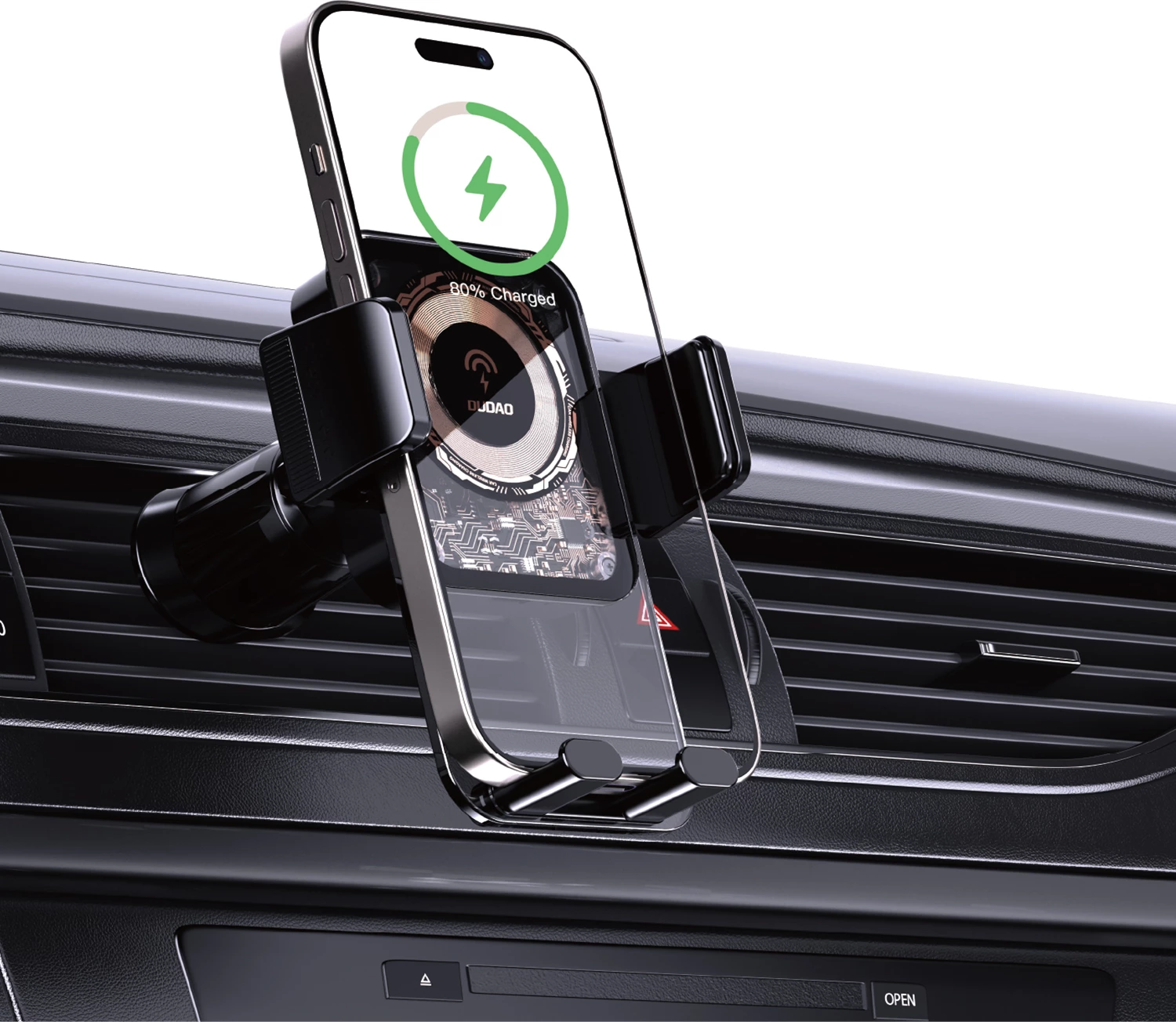 Nosilec za telefon z brezžičnim polnjenjem 15W Dudao F19, črn