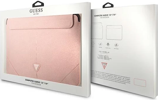 Ovitek za prenosnik Saffiano s trikotnim logotipom Guess, 14", rožnat