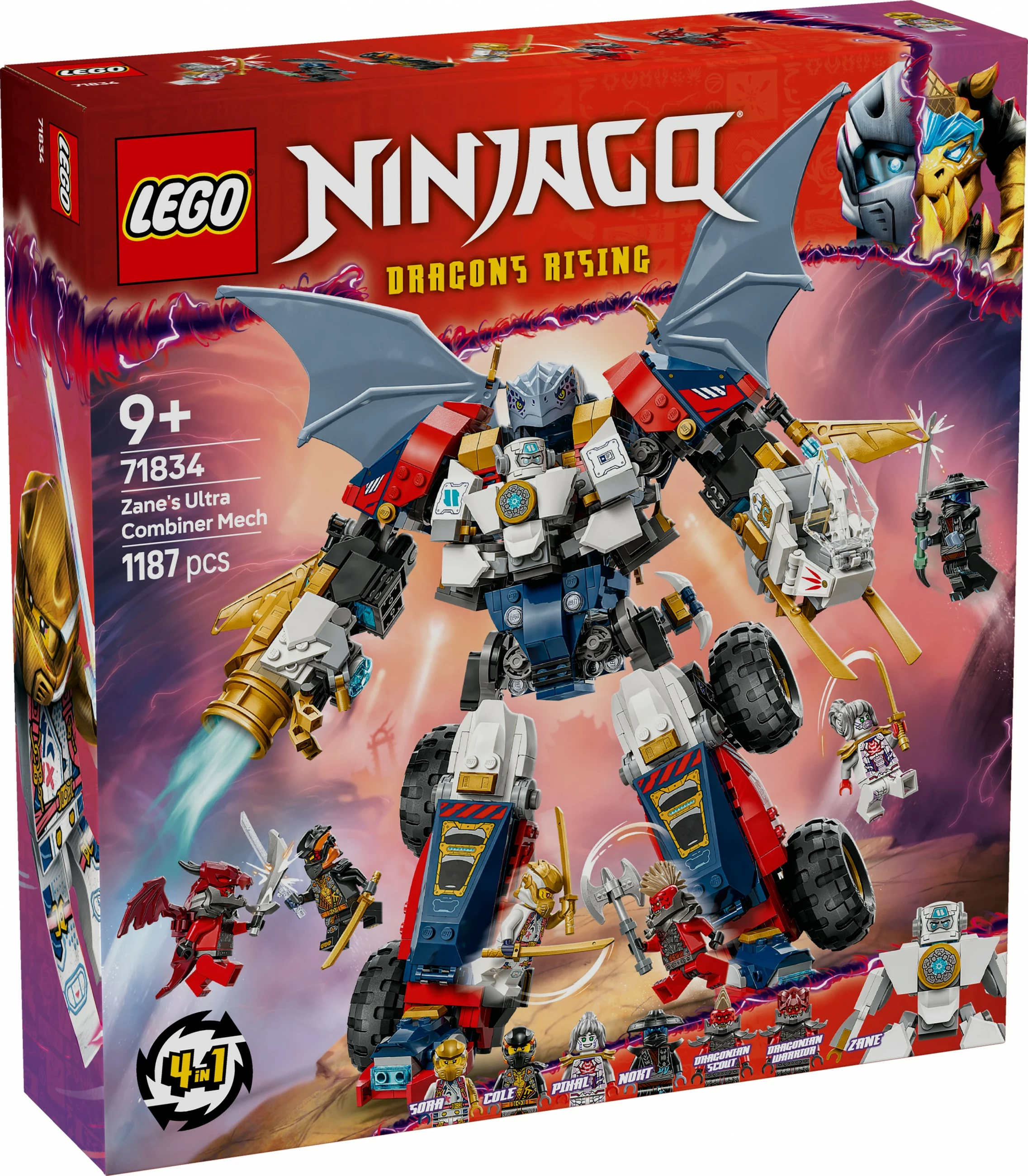 Set za gradnjo Zanejev Ultra Combiner Mech LEGO NINJAGO 71834, 1187 kosov, večbarven
