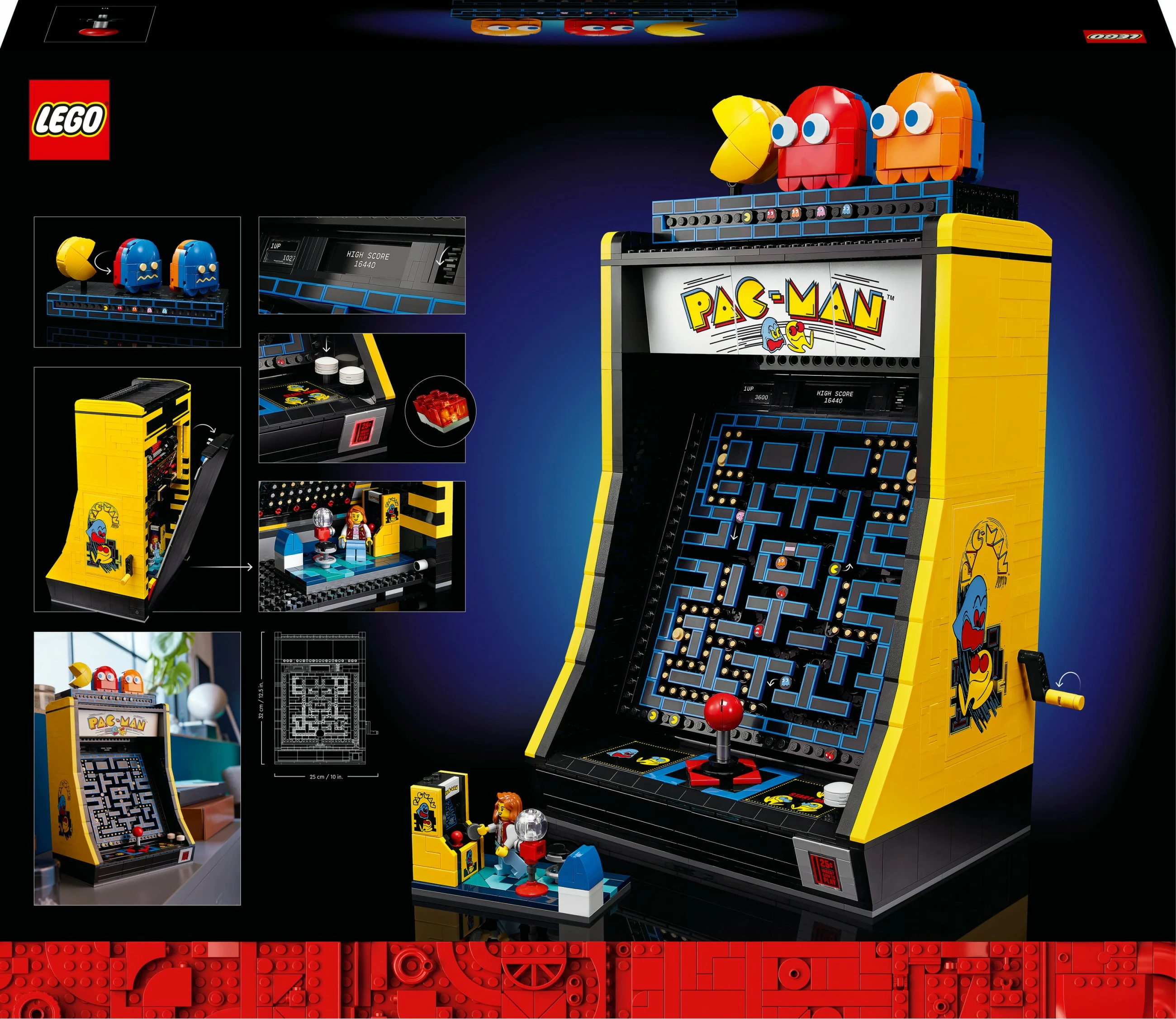 Rekonstrukcija arkadne igre PAC-MAN, LEGO Icons PAC-MAN Arcade 10323, 2651 kosov, večbarven