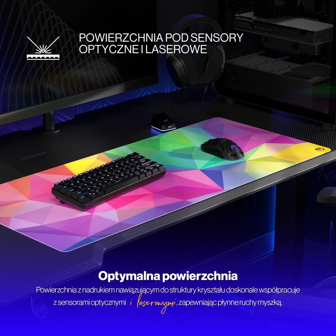 Velik XL podloga za miško Crystal Spectrum, Endorfy, za igralce, mešane barve