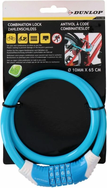 Spiralna kolesarska ključavnica, Dunlop, univerzalna, modra