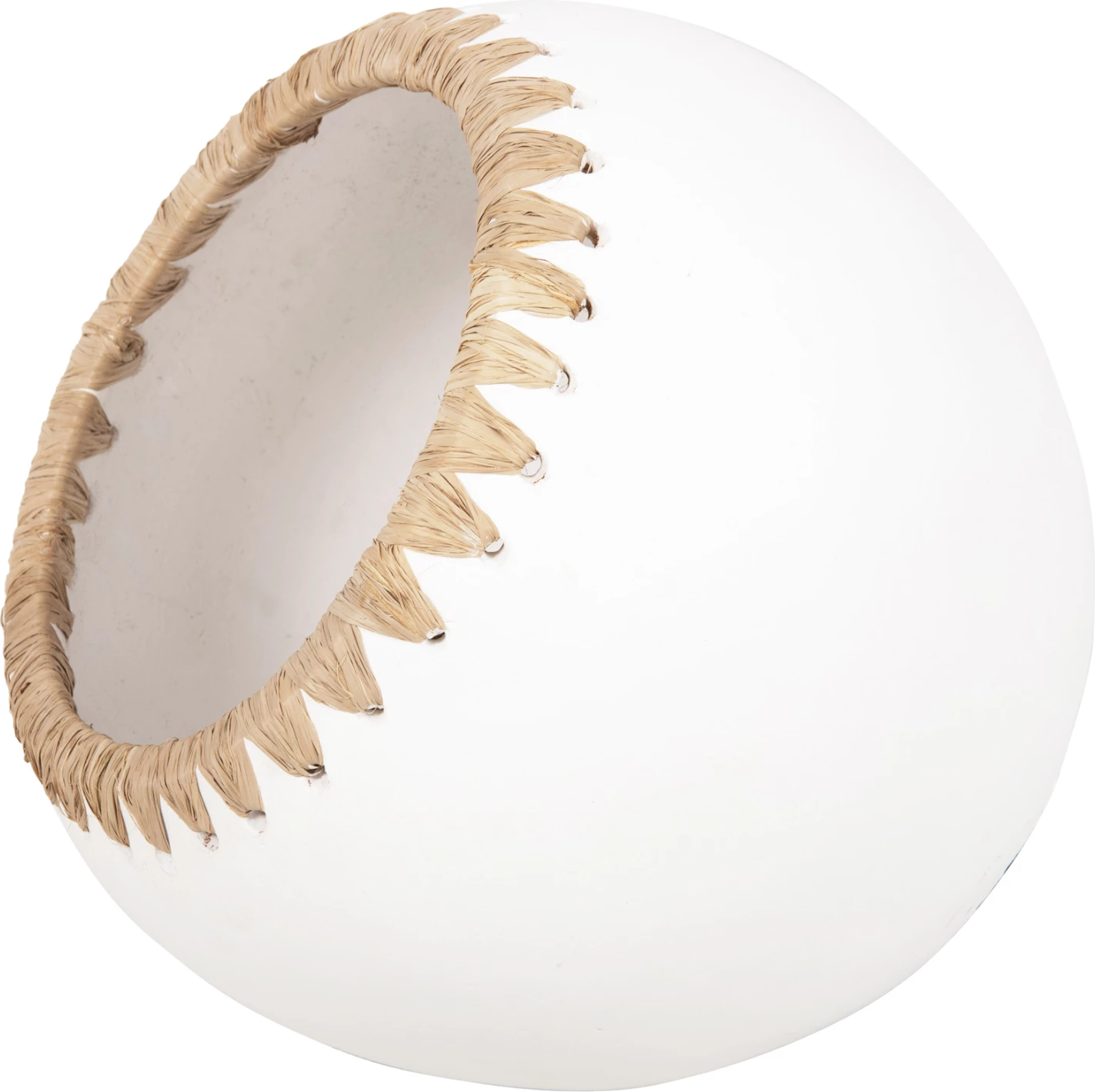 Dekorativna vaza FH4375 iz terakote v beli barvi s slamnato pletenino na robu Φ29x23Hcm