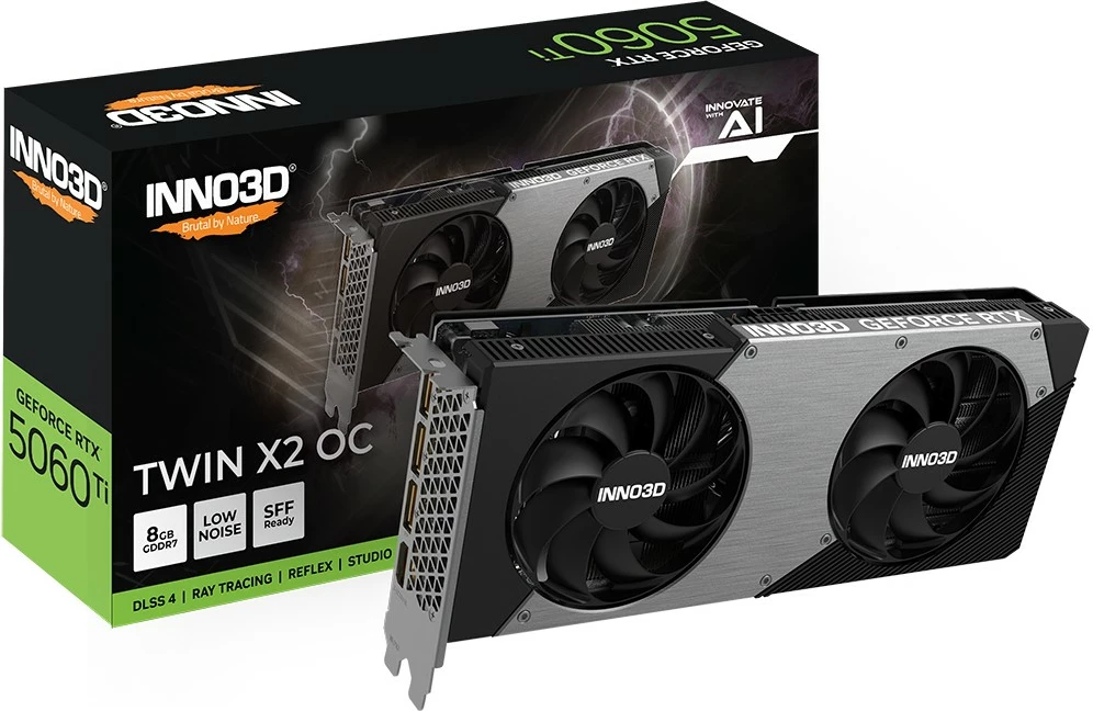 Grafična kartica Inno3D RTX 5060 Ti Twin X2 OC 8GB GDDR7, črno/siva Grafična kartica Inno3D RTX 5060 Ti Twin X2 OC 8GB GDDR7, črno/siva
