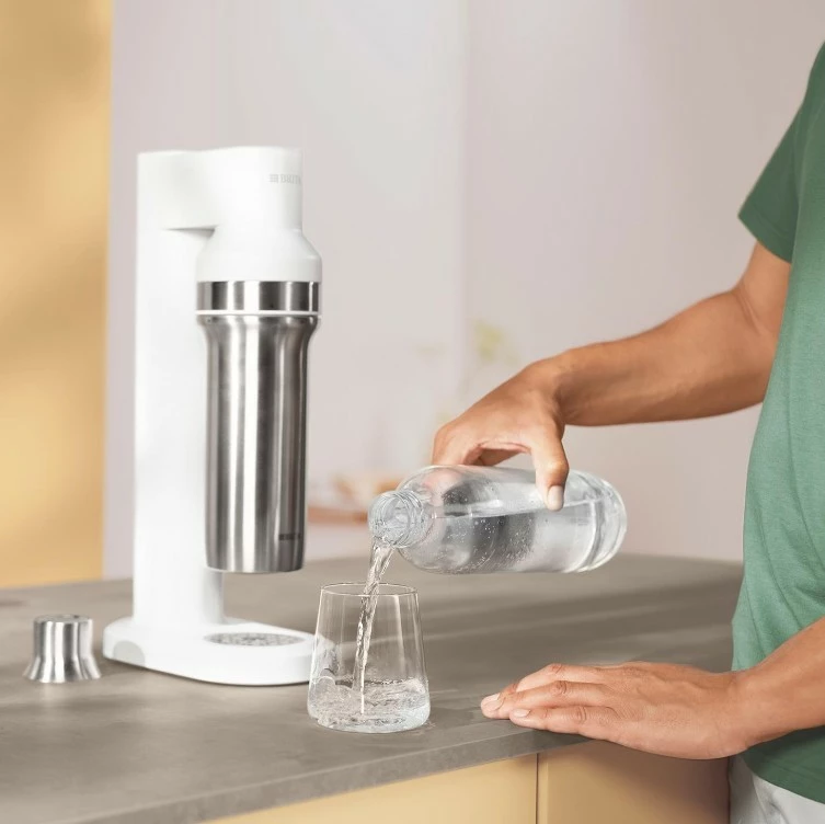 Saturator za vodo, Brita sodaTRIO, inox/bela, s CO2 cilindrom in dvema steklenicama