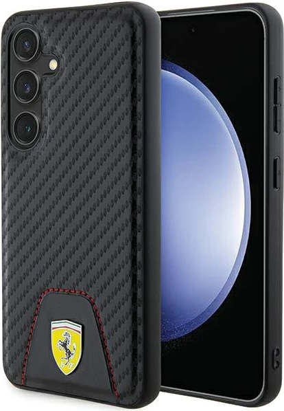 Ovitek Ferrari Carbon Stitched Bottom za Samsung Galaxy S24, črn