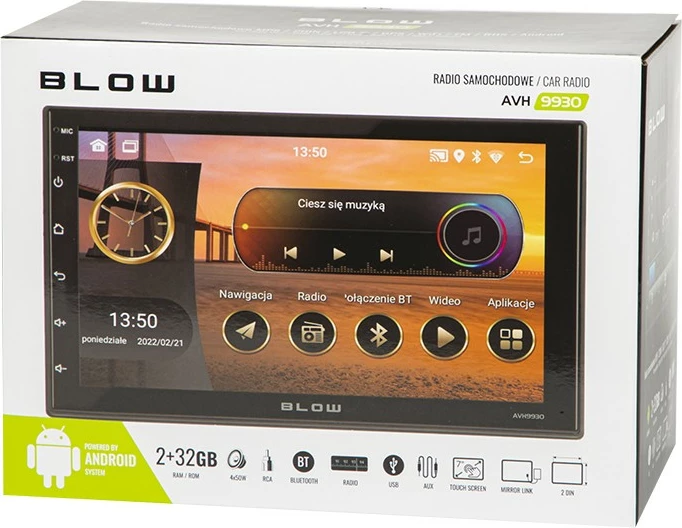 Avtoradio BLOW AVH-9930, 2DIN, 7-palčni, GPS, Android, Bluetooth, črn