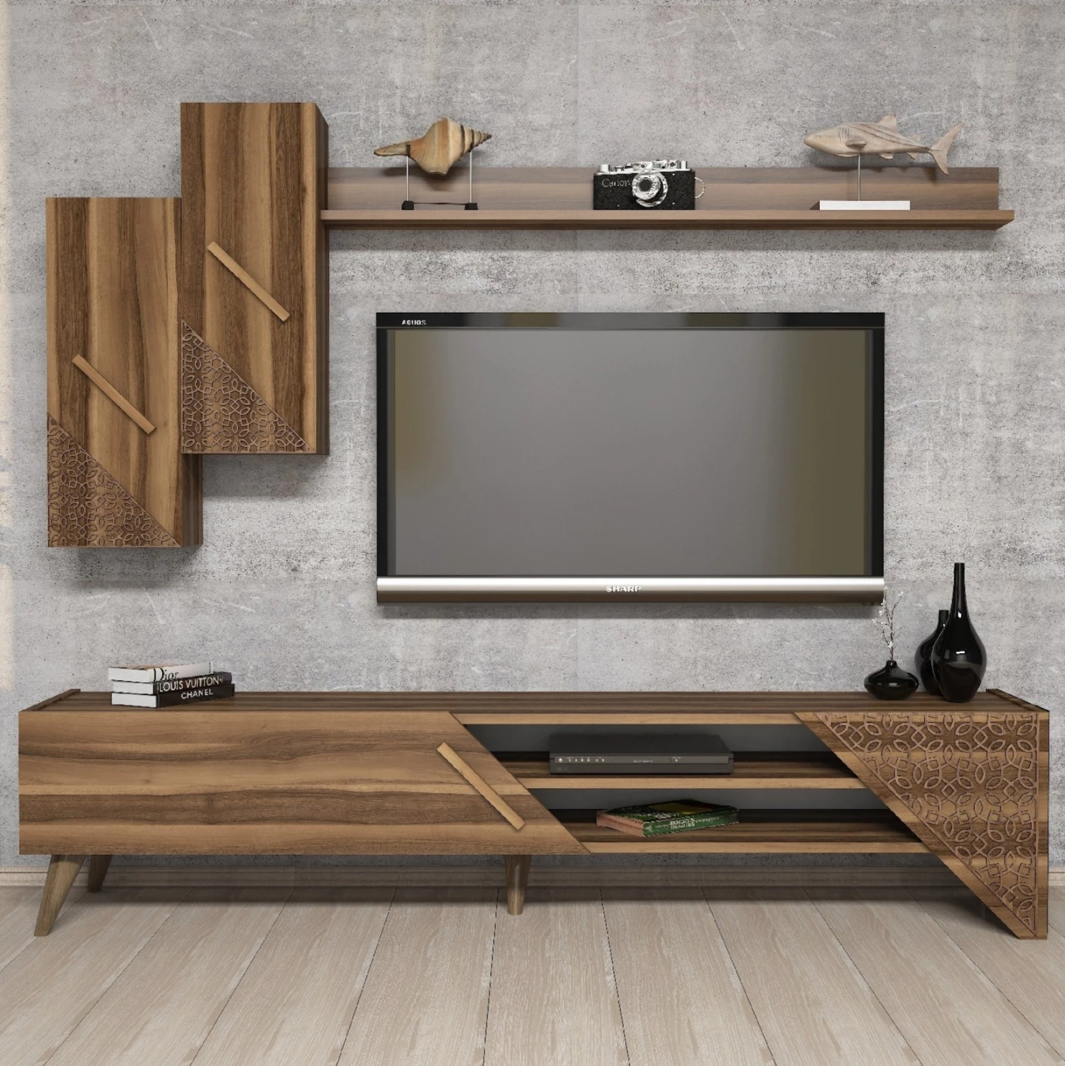 TV kombinirano pohištvo FH9514.02 melamin v barvi oreha 180x37x40Hcm