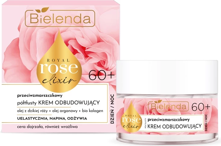 Krema za obraz proti gubam za ženske Bielenda Royal Rose Elixir 60+, 50 ml