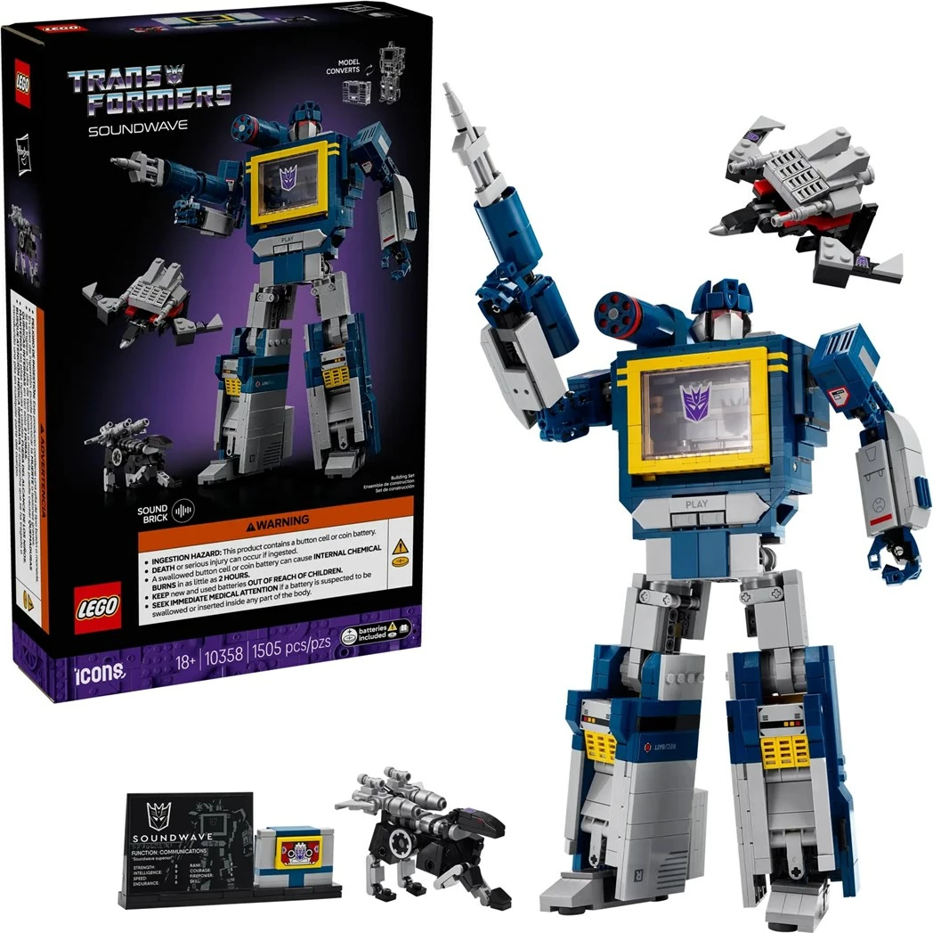 Set za gradnjo Transformers Soundwave, LEGO ICONS 10358, 1508 kosov, za odrasle
