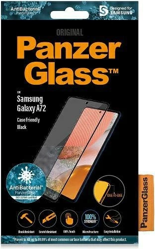 Antibakterijsko zaščitno steklo PanzerGlass E2E Microfracture za Samsung Galaxy A72, s črnim okvirjem