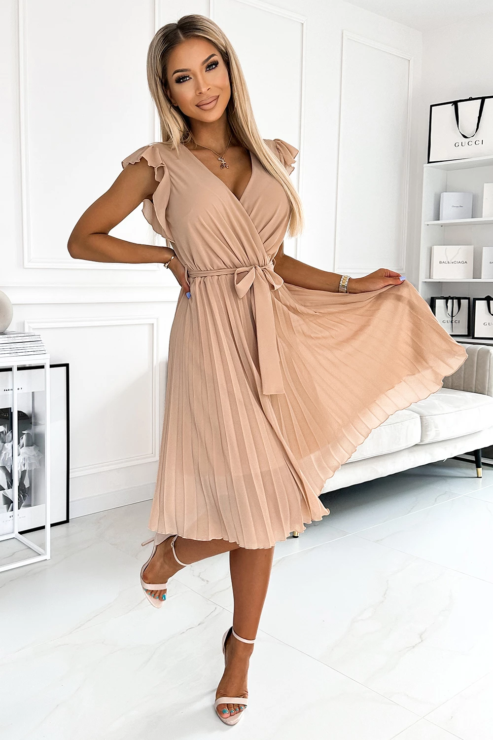 Elegantna obleka Numoco 181124, bež