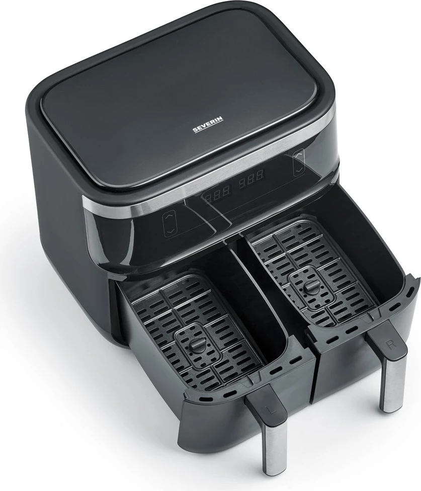 Friteza na vroč zrak Severin FR 2453, 3,25 L, dvojna, na dotik, črno/srebrna