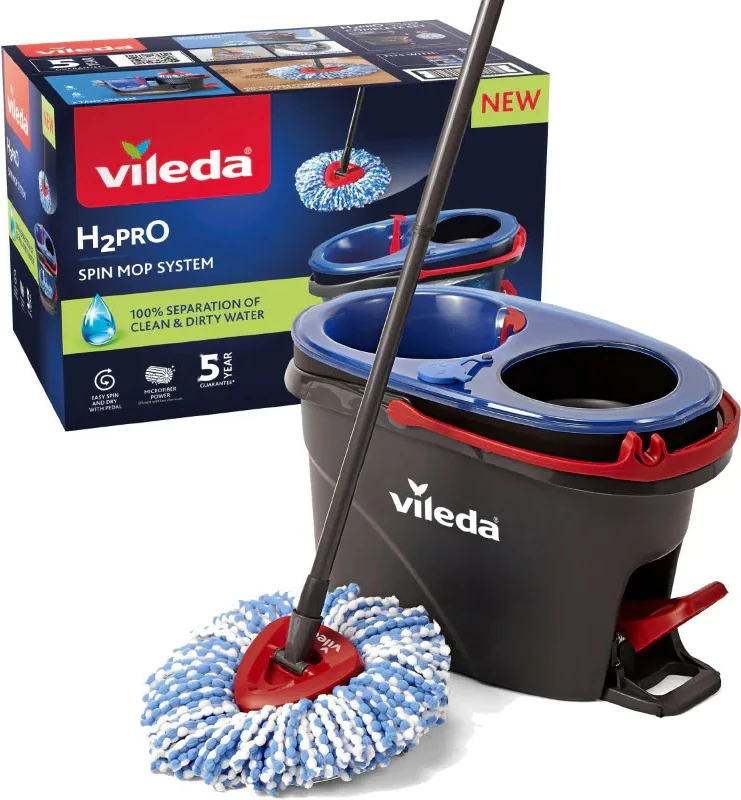 Mop za globinsko čiščenje Vileda H2Pro Spin s vedrom z dvema predeloma, 178332, črn/moder/rdeč