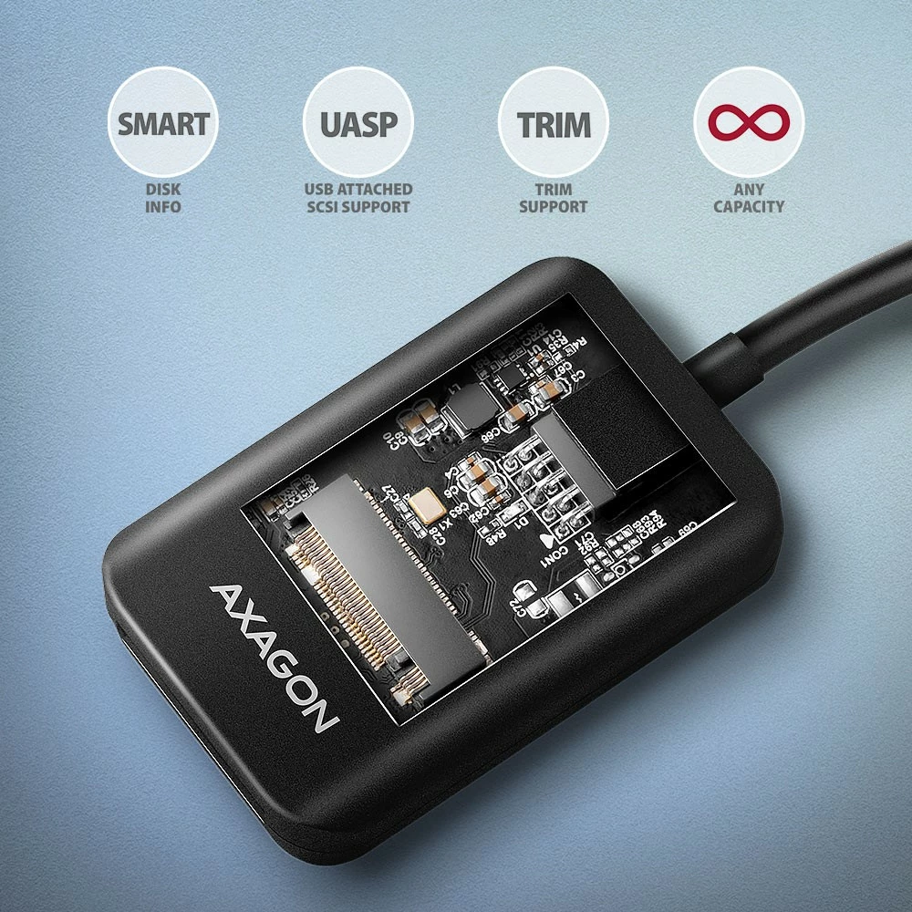 Računalniško ohišje za SSD M.2 NVMe/SATA, USB 3.2 Gen 2, 10 cm kabel, črno, AXAGON ADM2-CM Računalniško ohišje za SSD M.2 NVMe/SATA, USB 3.2 Gen 2, 10 cm kabel, črno, AXAGON ADM2-CM