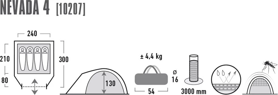 Šotor za kampiranje High Peak Nevada 4, za 4 osebe, sivo-rdeč