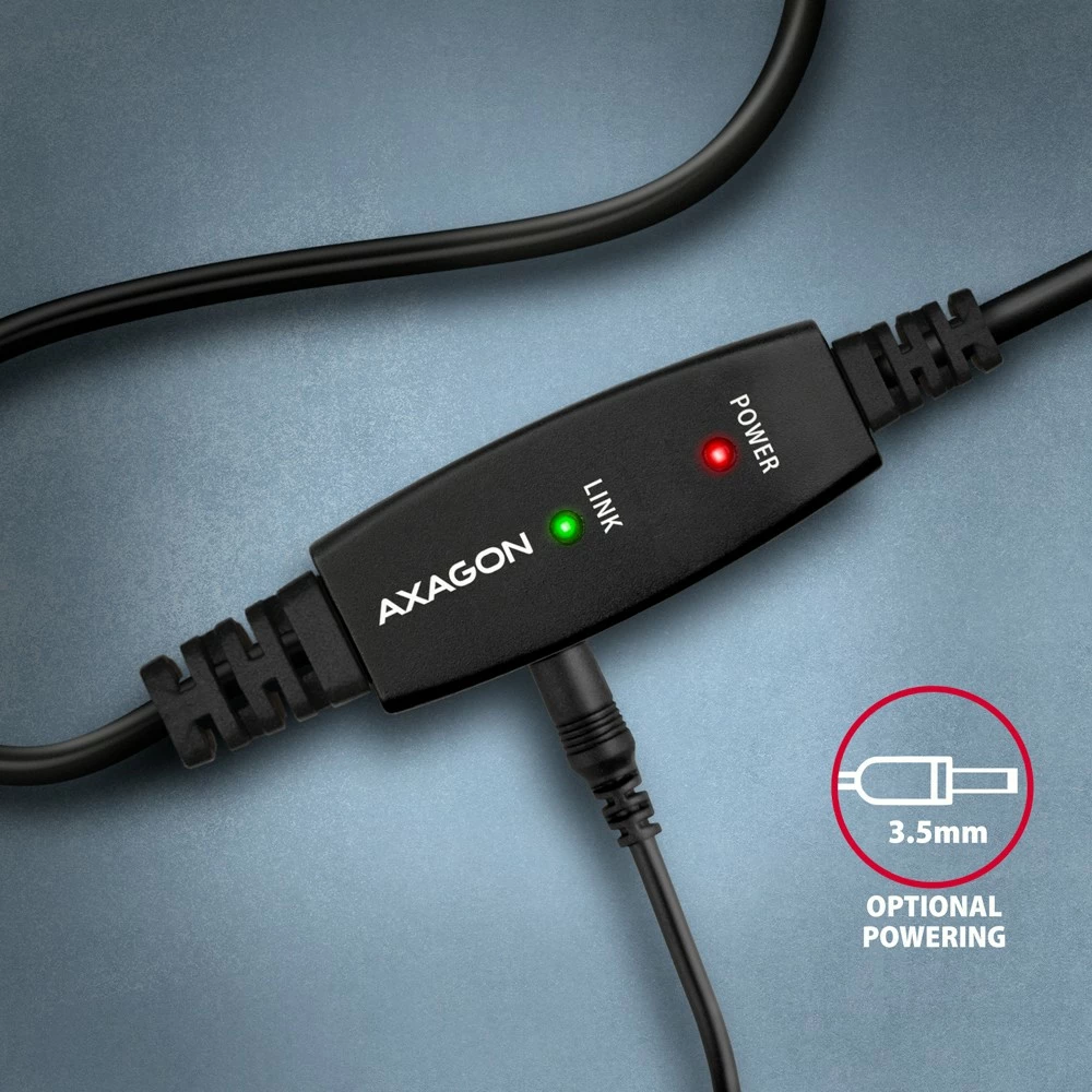 Aktivni USB 2.0 kabel, AXAGON ADR-215B, 15 m, črn Aktivni USB 2.0 kabel, AXAGON ADR-215B, 15 m, črn