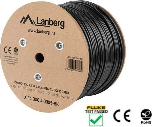 Omrežni kabel CAT 6, 305 m, F/UTP, 100% baker, črn, Lanberg