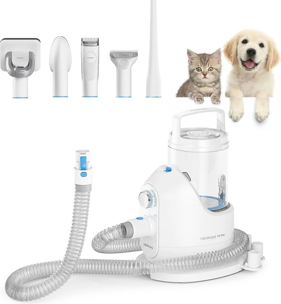 Grooming set z vgrajenim sesalcem Neakasa P2 Pro za hišne živali, bel