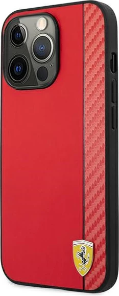 Zaščitna ovitek Ferrari On Track Carbon Stripe za iPhone 13 Pro Max 6,7", rdeč