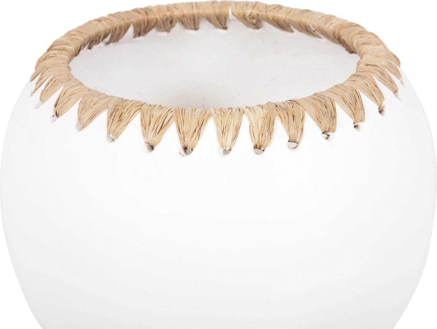 Dekorativna vaza FH4375 iz terakote v beli barvi s slamnato pletenino na robu Φ29x23Hcm