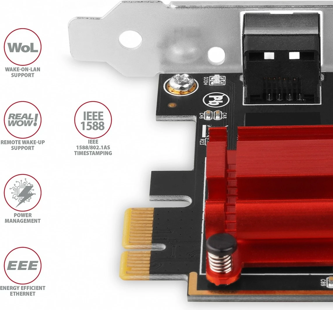Omrežna kartica AXAGON PCEE-G25, PCIe, 2,5 Gigabit Ethernet, 1x RJ-45, Realtek RTL8125B, s standardnim in nizkoprofilnim nosilcem Omrežna kartica AXAGON PCEE-G25, PCIe, 2,5 Gigabit Ethernet, 1x RJ-45, Realtek RTL8125B, s standardnim in nizkoprofilnim nosilcem