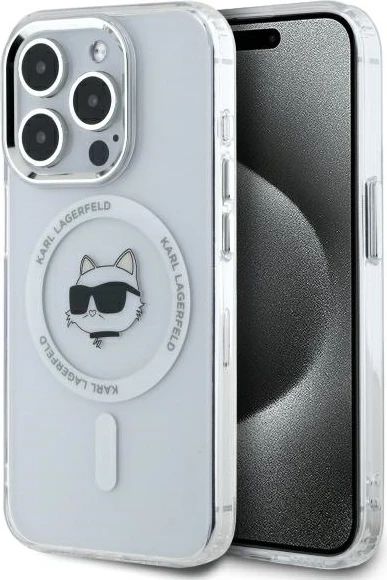 Ovitek za telefon IML Metal Choupette Head MagSafe za iPhone 15 Pro Max, Karl Lagerfeld, bel