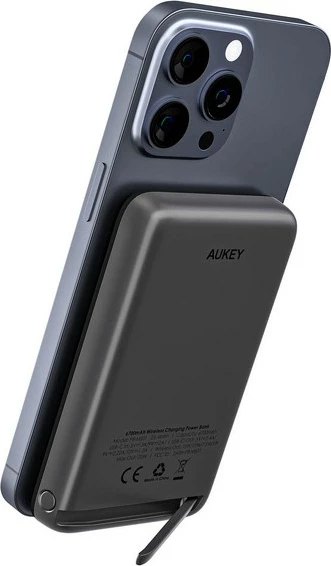 Power bank, 6700 mAh, 20 W, LED, USB-C, črn, AUKEY PB-MS01 MagSafe