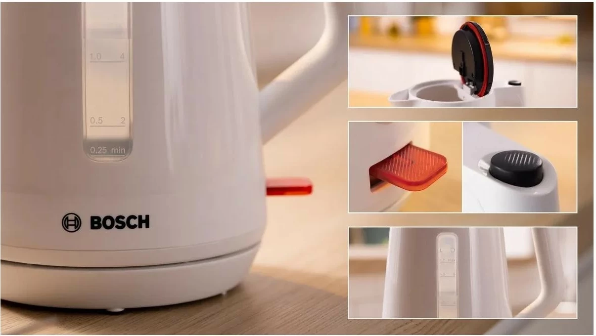 Električni čajnik 1,7 L Bosch TWK1M121, 2400 W, bel