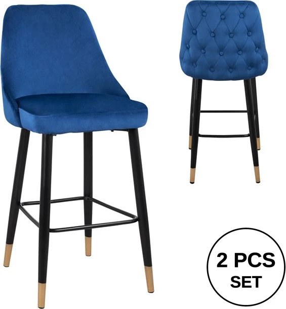 Barski stol SERENITY FH8519.08 žametno moder z kovinskim okvirjem 51x57x110cm, set 2 kosov