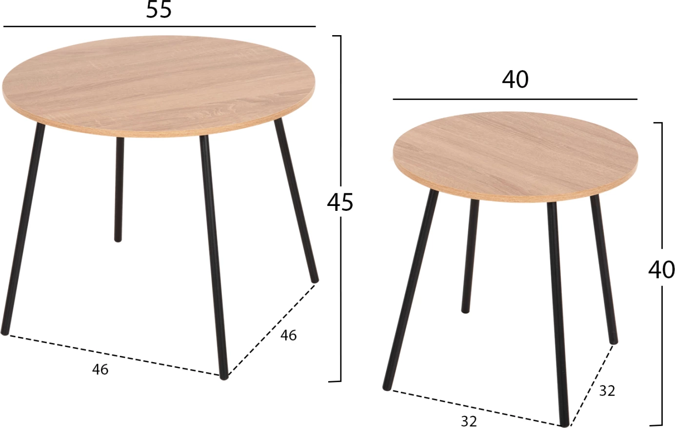 Klubske mizice 2 kosa okrogle v bakreni barvi FH9878.01 melamin v sonoma-črni kovini Φ55x45Hcm