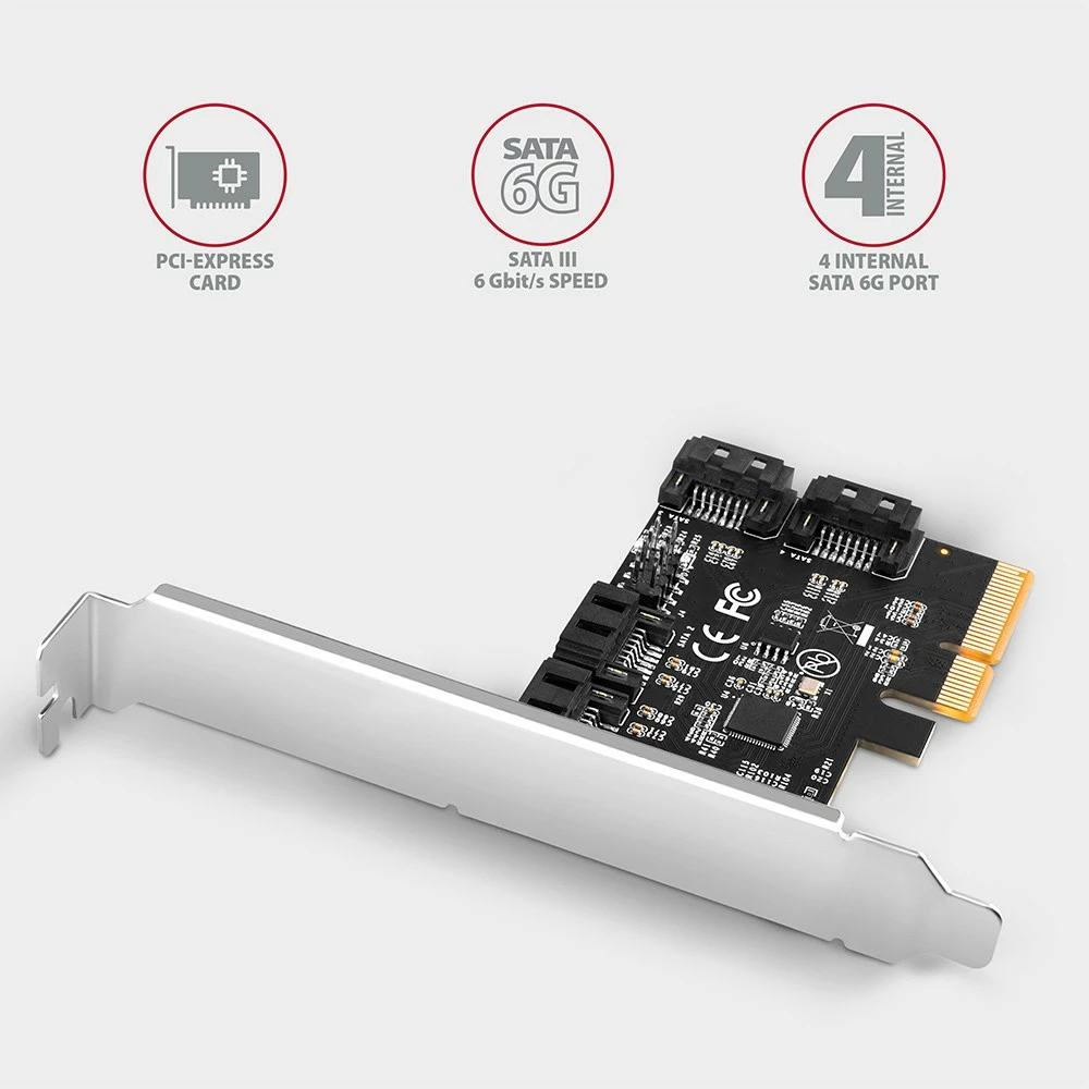 Razširitvena kartica 4x SATA 6G, PCIe, ASM1164 AXAGON PCES-SA4X4, za računalnik, črna Razširitvena kartica 4x SATA 6G, PCIe, ASM1164 AXAGON PCES-SA4X4, za računalnik, črna