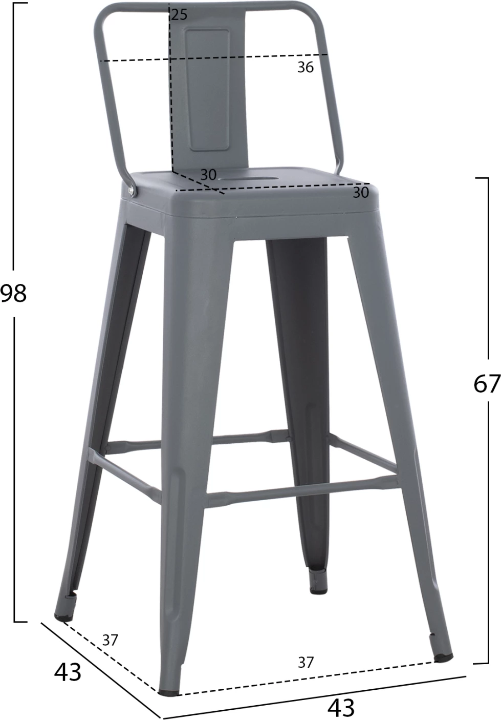 Barski stol srednje višine MELITA-PRO FH8574.50 kovinski v sivi barvi 43x43x88H cm