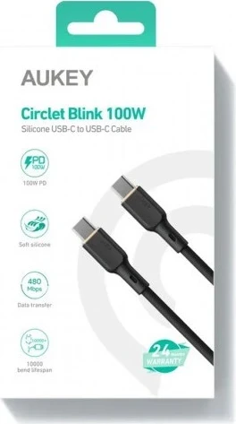 Kabel USB-C za polnjenje in prenos podatkov, PD 100W 5A, 1 m, silikon, črn AUKEY CB-SCC101