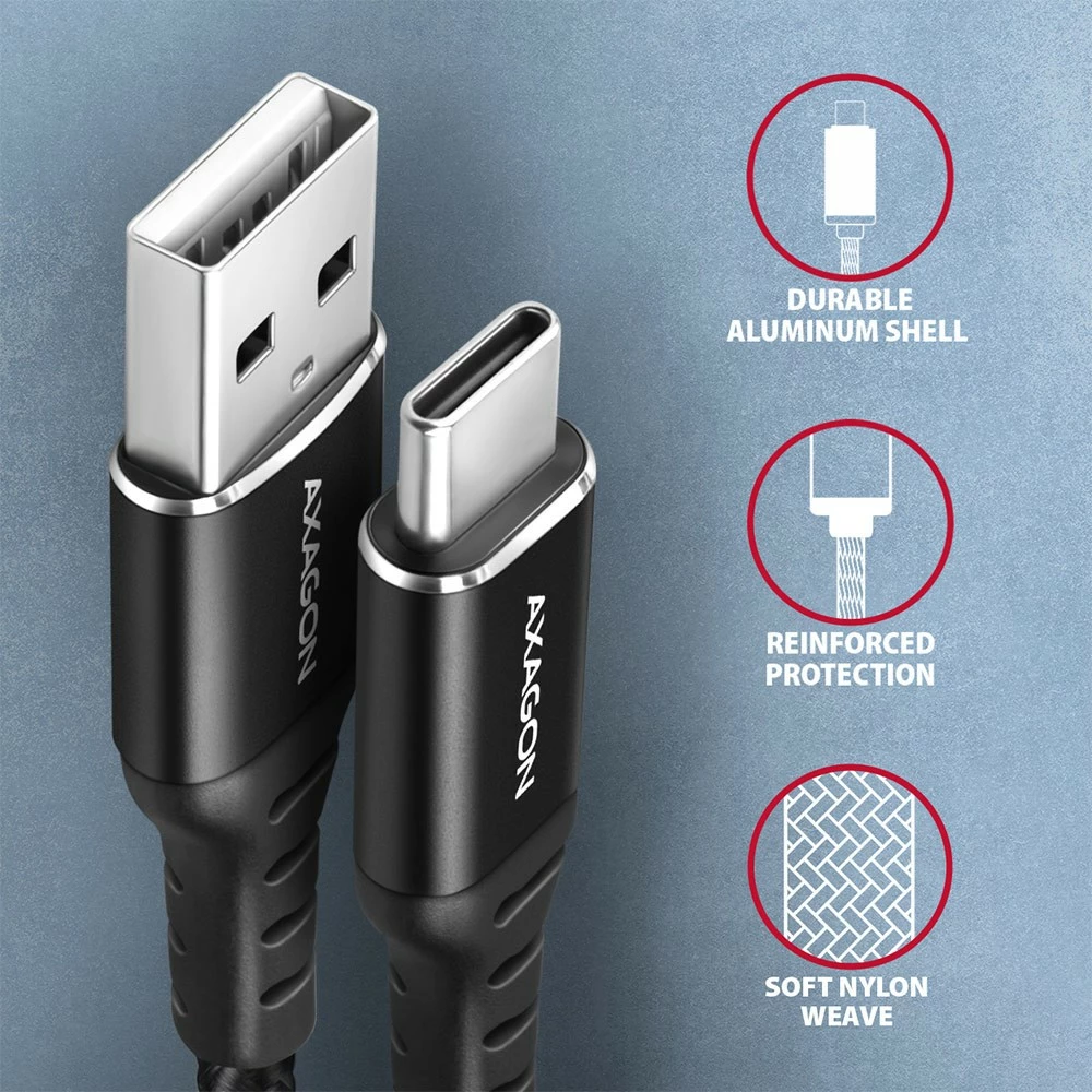 Kabel USB-C na USB-A, 2 m, USB 2.0, 3A, črn AXAGON BUCM-AM20AB Kabel USB-C na USB-A, 2 m, USB 2.0, 3A, črn AXAGON BUCM-AM20AB