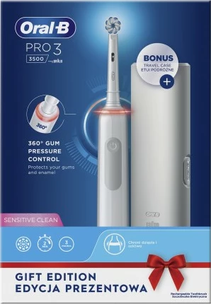 Električna zobna ščetka Oral-B Pro 3 3500, potovalni etui, bela