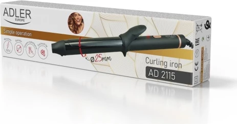 Kodralnik za lase, keramičen 25 mm, Adler AD 2115, 45 W, črn z zlatimi elementi