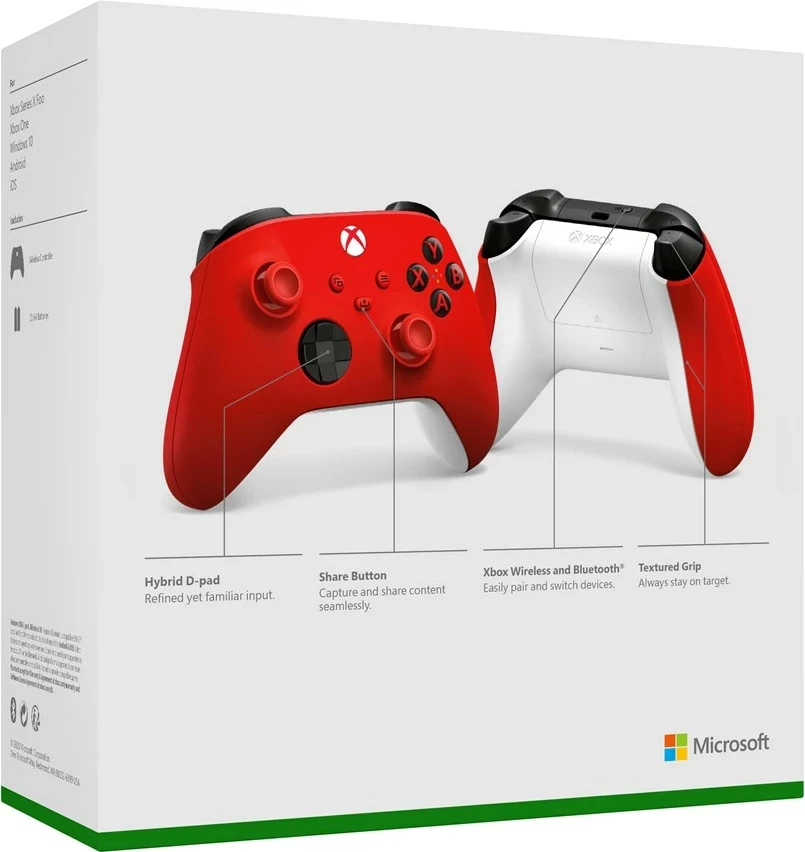 Brezzični igralni kontroler, Microsoft Xbox Wireless Controller QAU-00012, Bluetooth/USB, rdeč