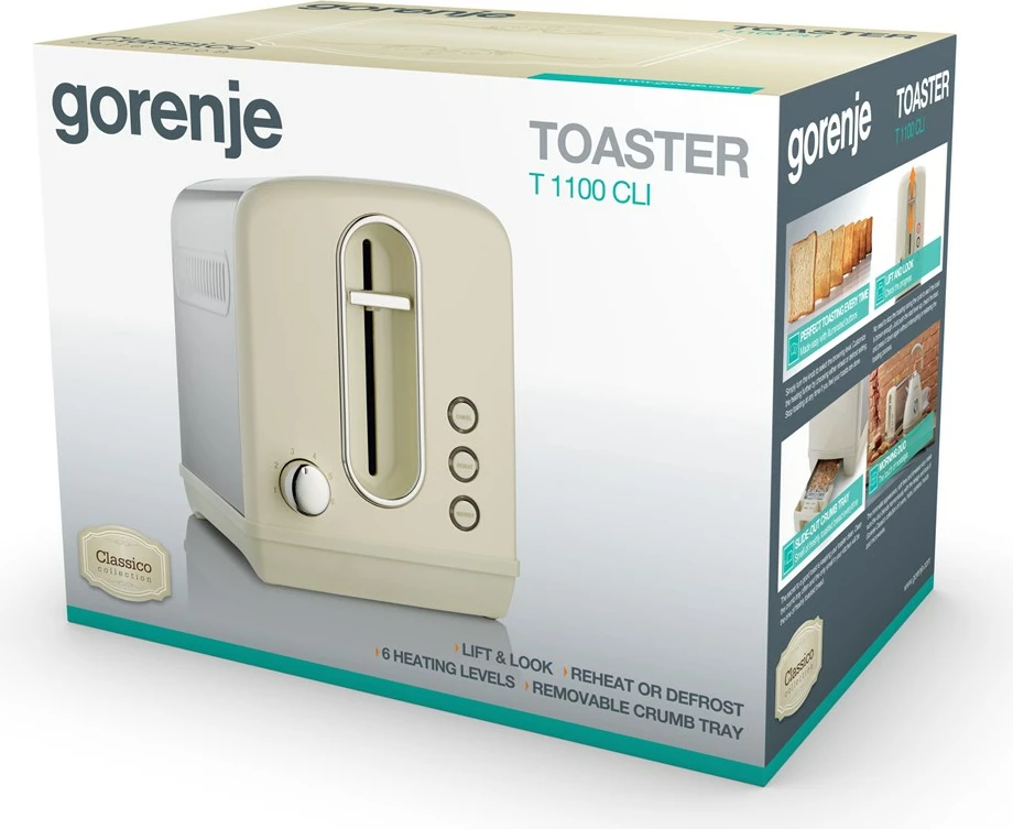 Toster 2 rezini, 1100 W, šampanjec Gorenje T1100CLI