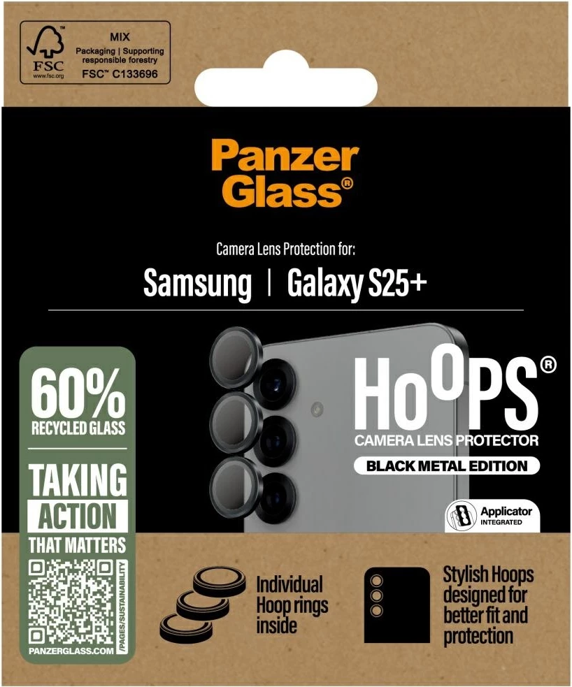 Montažni zaščitnik leče PanzerGlass Hoops za Samsung Galaxy S25+, črn