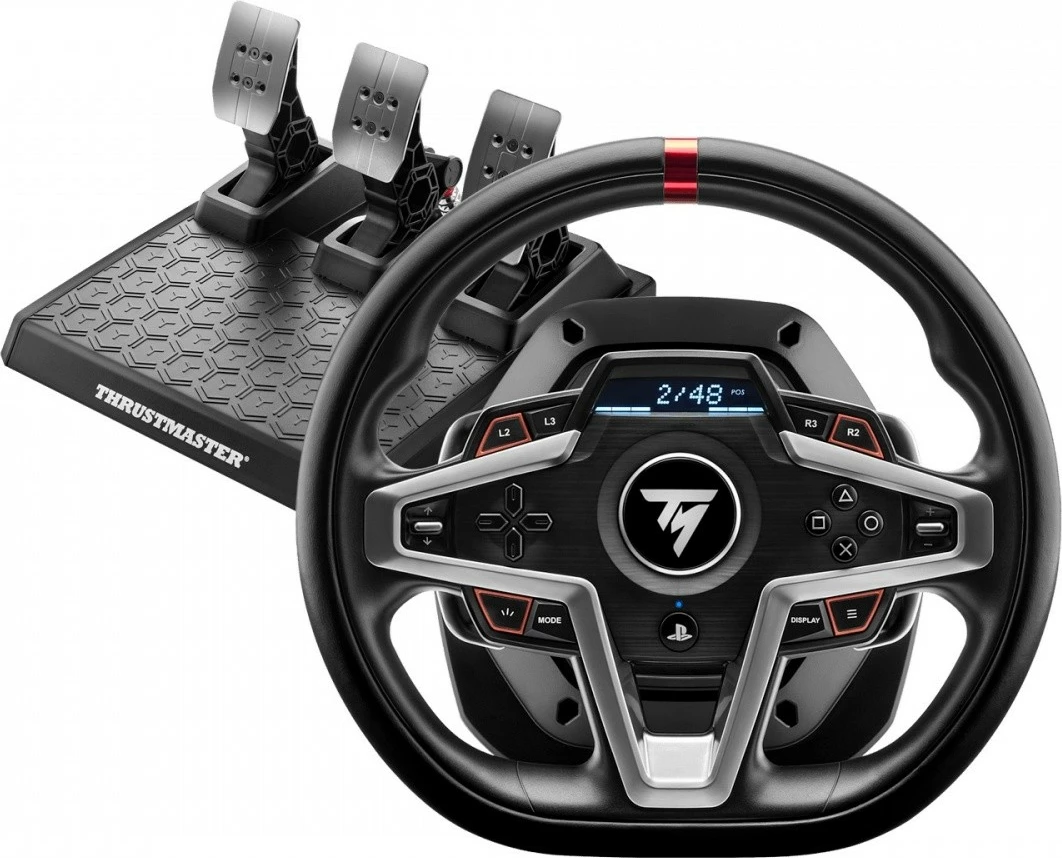 Gaming volan Thrustmaster T248R, 900° povratna sila (force feedback), 25 gumbov, USB, za PC/PS4/PS5, s pedali T3PM, črn