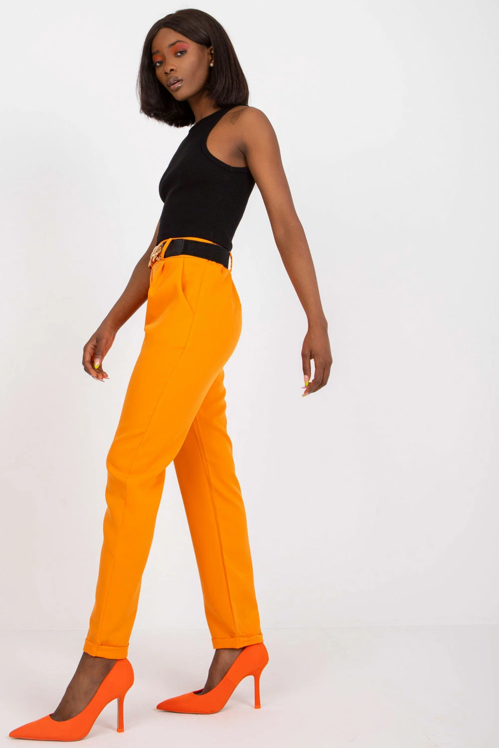 Hlače za ženske z visokim pasom, Italy Moda 179695, oranžna