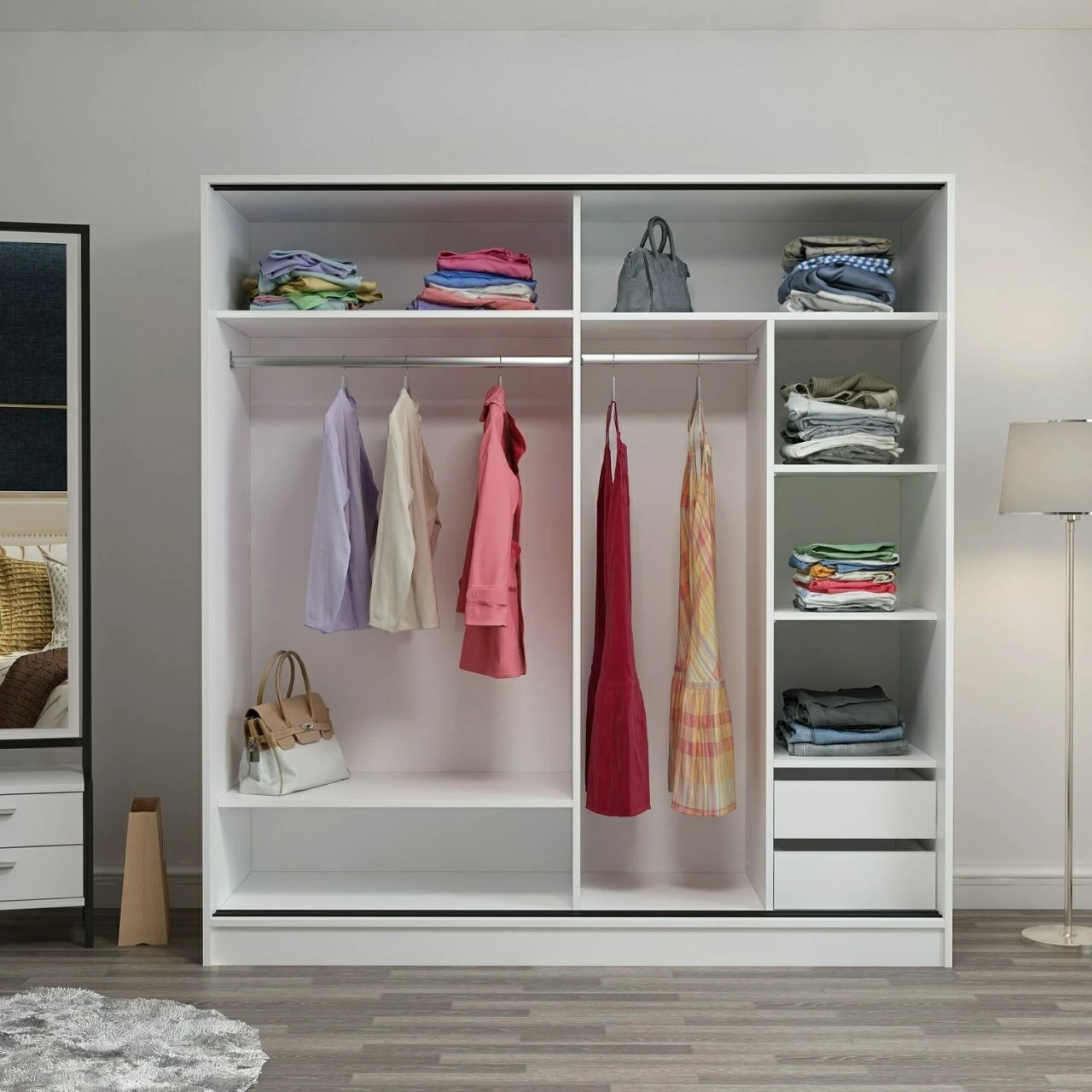 Omara, bela in hrast, 180x190x52 cm - Hanah Home Kale