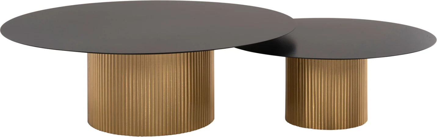 Klubske mize 2 kosa CLAD FH11916 kovinske v zlato-črni barvi vrh Φ110x38H & Φ80x32H cm