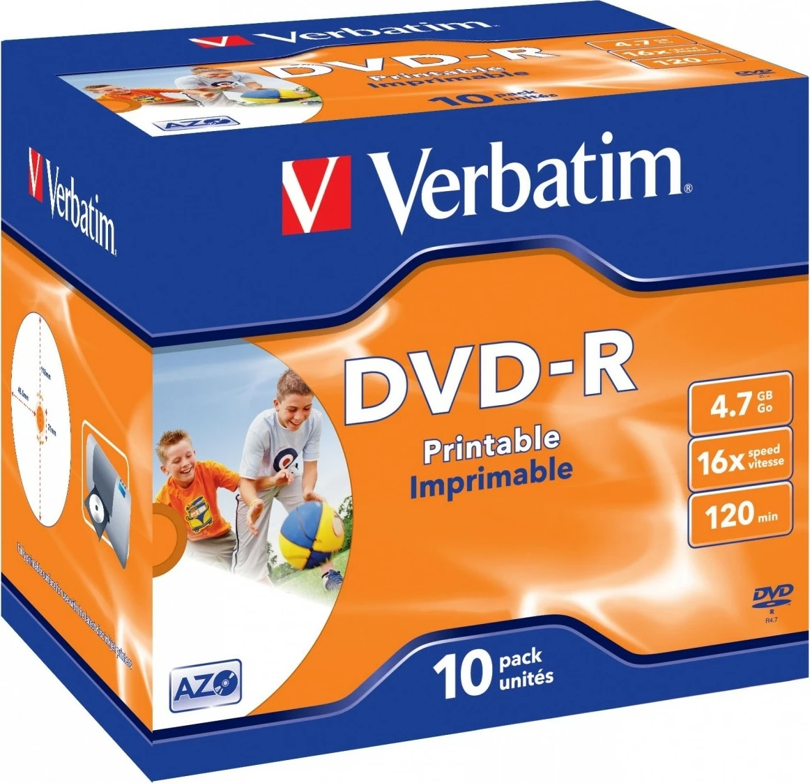 DVD-R 4,7 GB 16x tiskljiv, 10 kosov, Jewel Case — Verbatim 43521