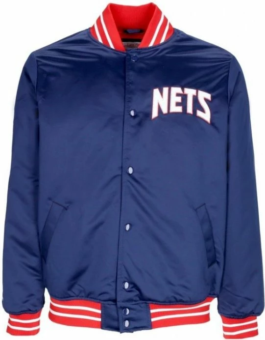Težka satinasta jakna New Jersey Nets, Mitchell & Ness, moška, temno modra