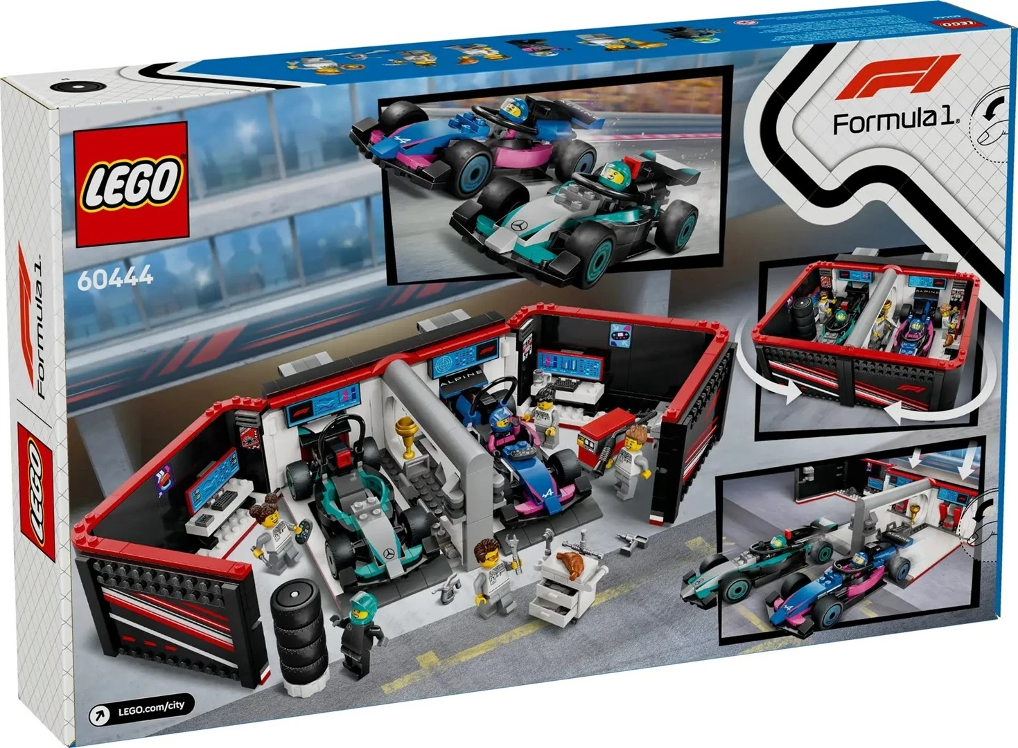 F1 garaža in dirkalna avtomobila Mercedes‑AMG in Alpine, LEGO City 60444