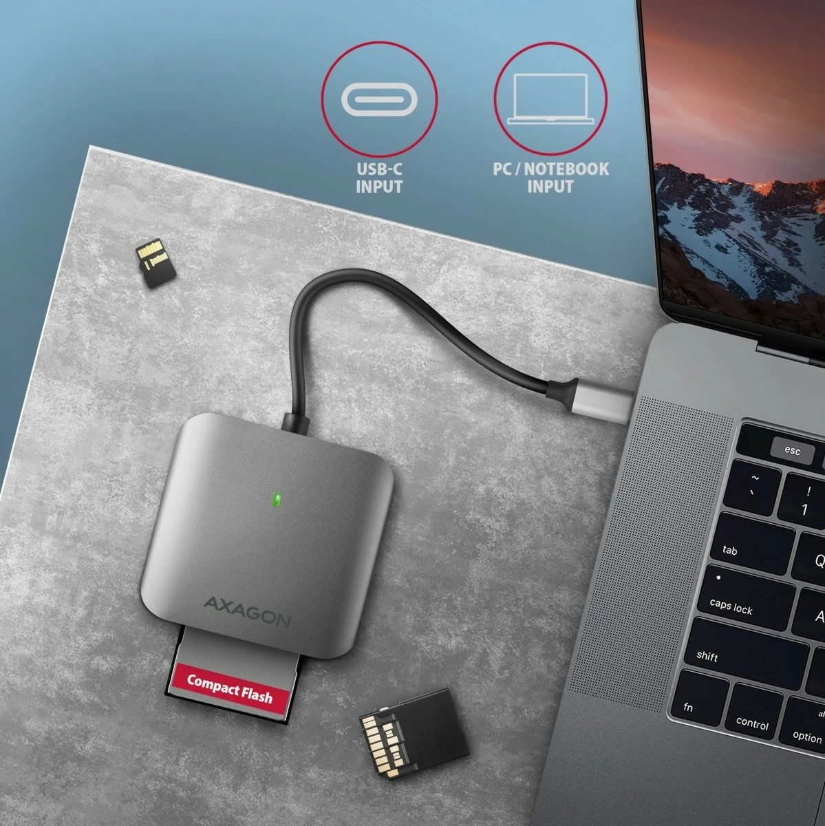 Bralnik kartic AXAGON CRE-S3C, USB-C, 3 reže, aluminij, siv Bralnik kartic AXAGON CRE-S3C, USB-C, 3 reže, aluminij, siv