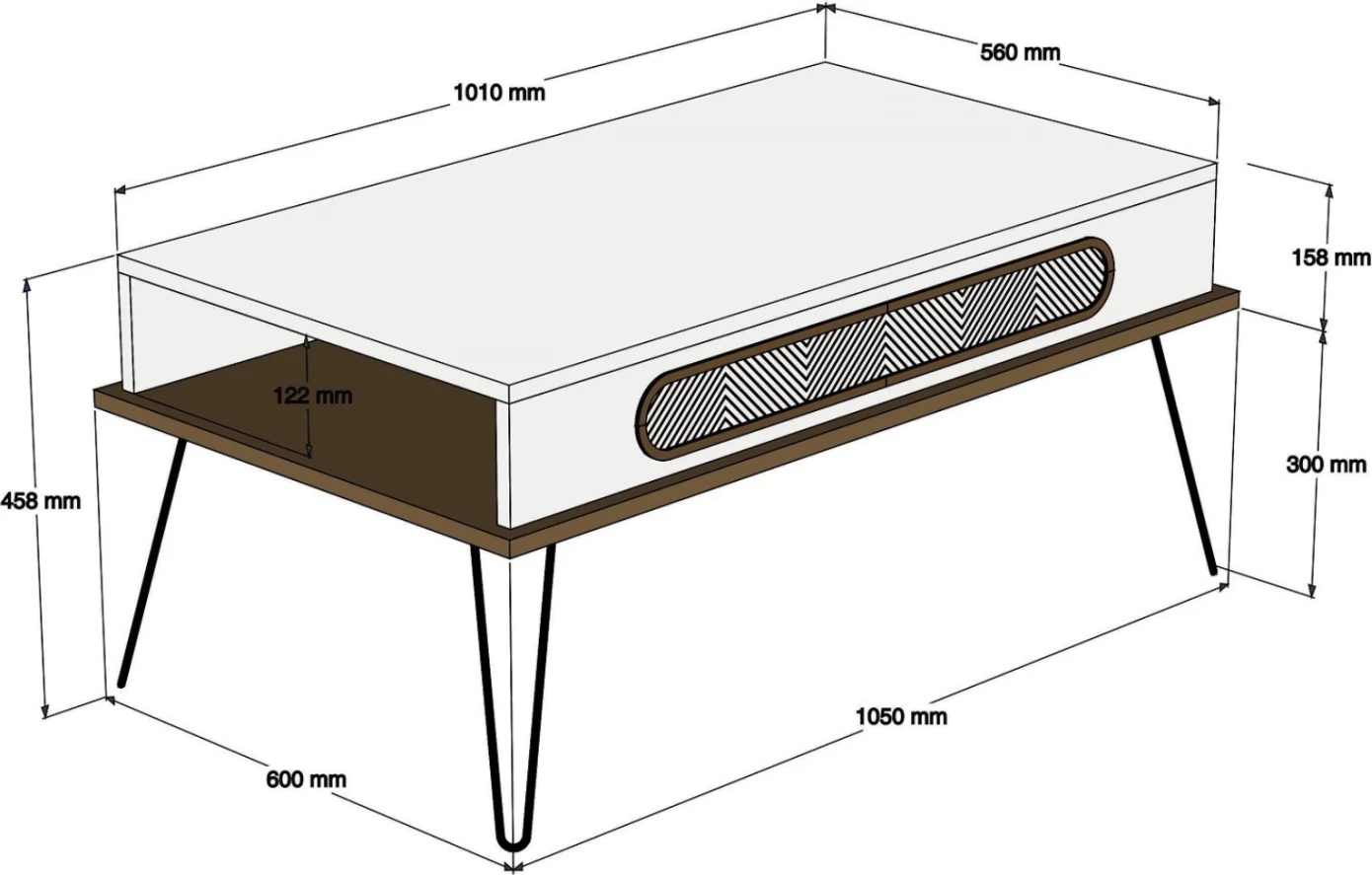 Klubska miza iz melamina FH9500.01 v barvi hrasta - kovinske noge 105x56x45,8H cm